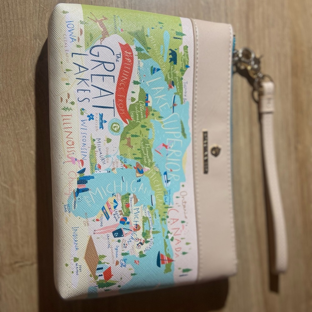 Spartina wristlet Michigan purse makeup bag mermaid leather gold Michigander